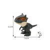 A small, gray dinosaur toy featuring a Triceratops or Tyrannosaurus design with an orange eye and light green snout.