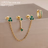 Double-Hole Link Chain Earrings with Green Zircon