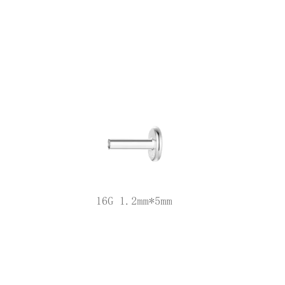 A silver stud earring with a bowknot design, 16G gauge and 5mm length.