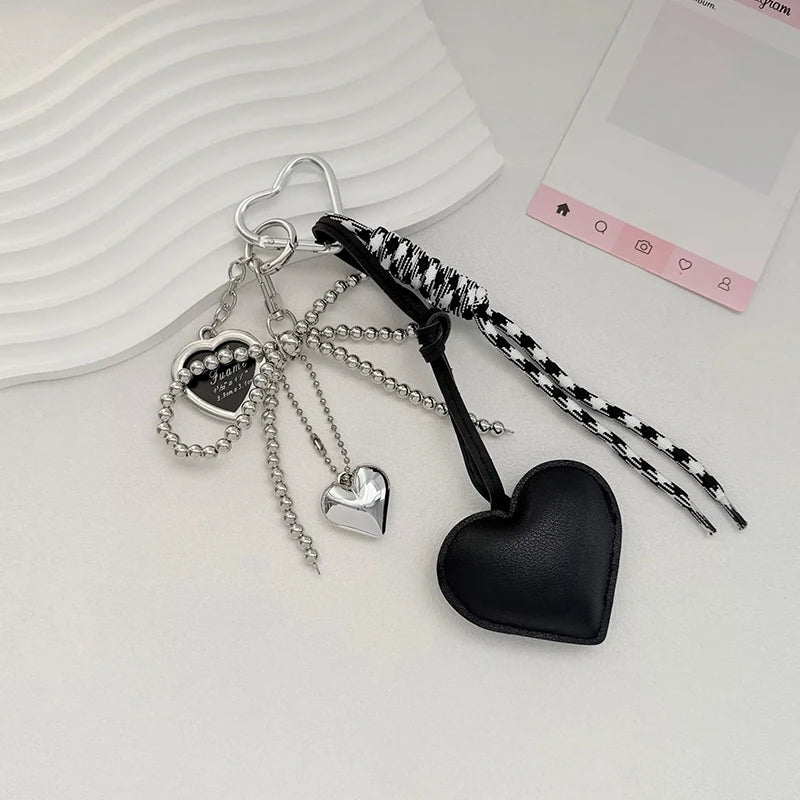 Cute Bow Bag Charm Keychain with Heart Pendant