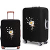 Black elastic suitcase protective cover featuring a white daisy print design.