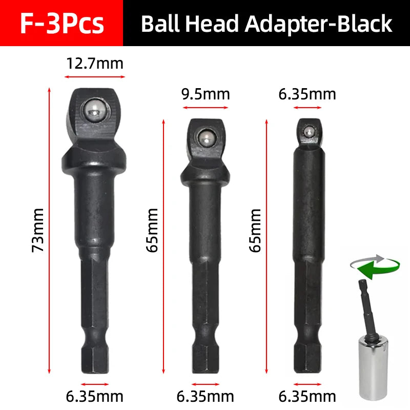 Hex Shank Socket Adapter Set for Power Drills (1/4, 3/8, 1/2 Inch)