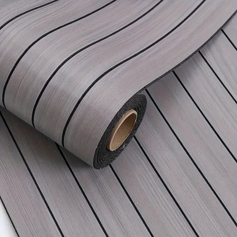 Roll of extra thick 3D wood grain self-adhesive wallpaper in gray with vertical stripes