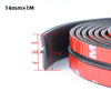 A close-up view of a black rubber sealing strip with a red outer layer, showing its cross-section and dimensions.