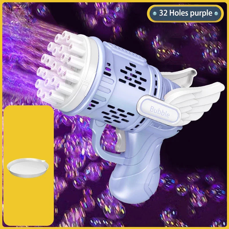 Rocket Bubble Gun with Lights - 32 Holes Automatic Blower for Kids