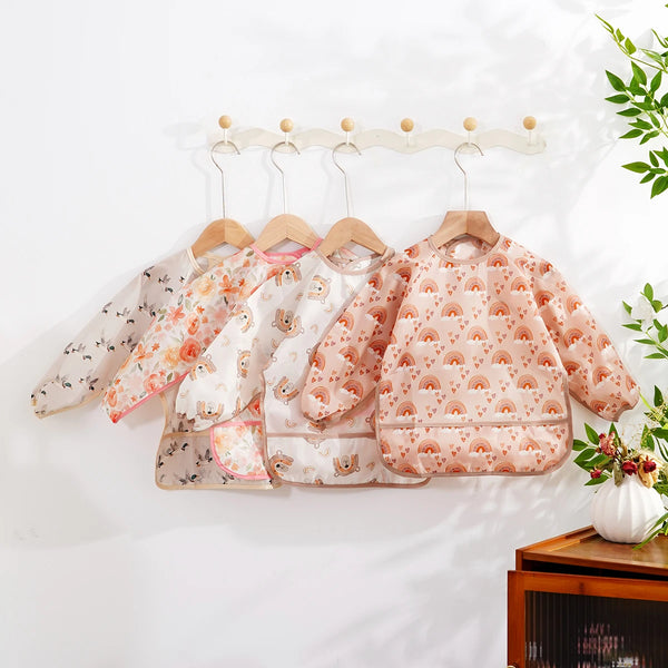 Waterproof Long-Sleeve Baby Bib with Catch-All Pocket
