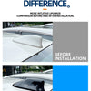 Comparison showing the difference between a car's front and back view before and after installing a sleek shark fin antenna c