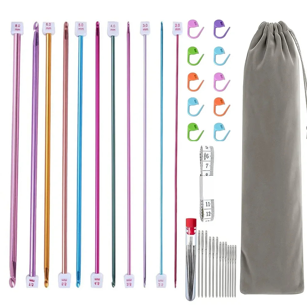 Multicolor Tunisian Afghan Crochet Hook Set (11 Sizes, 2–8 mm)