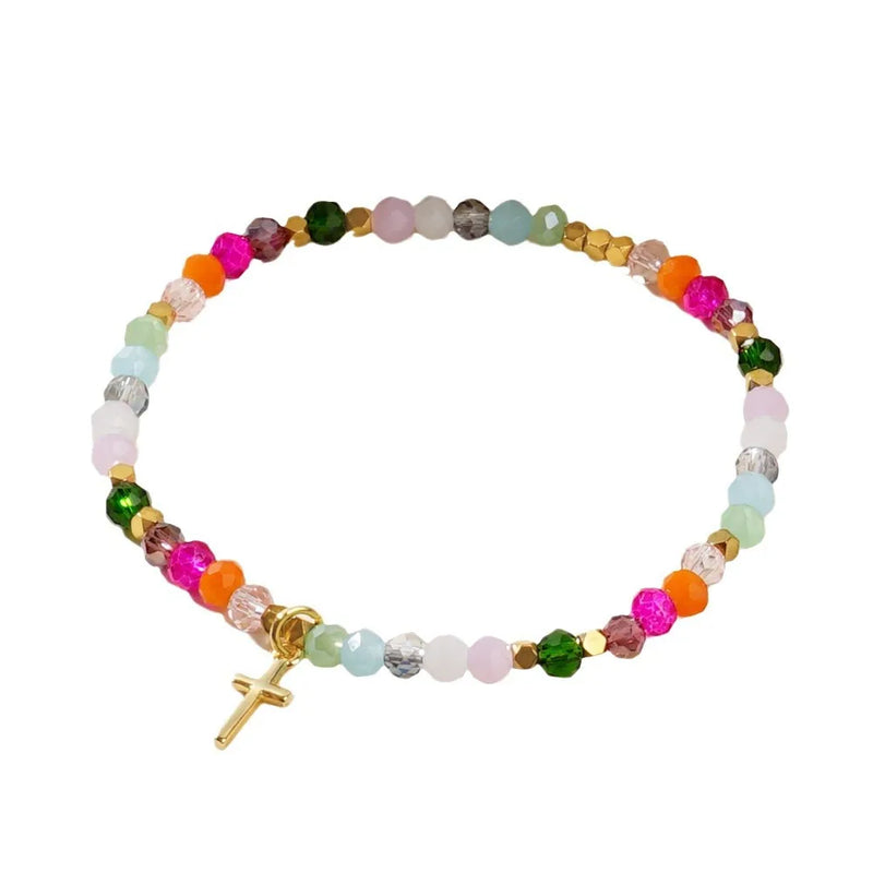Cross-Shaped Crystal Bead Bracelet