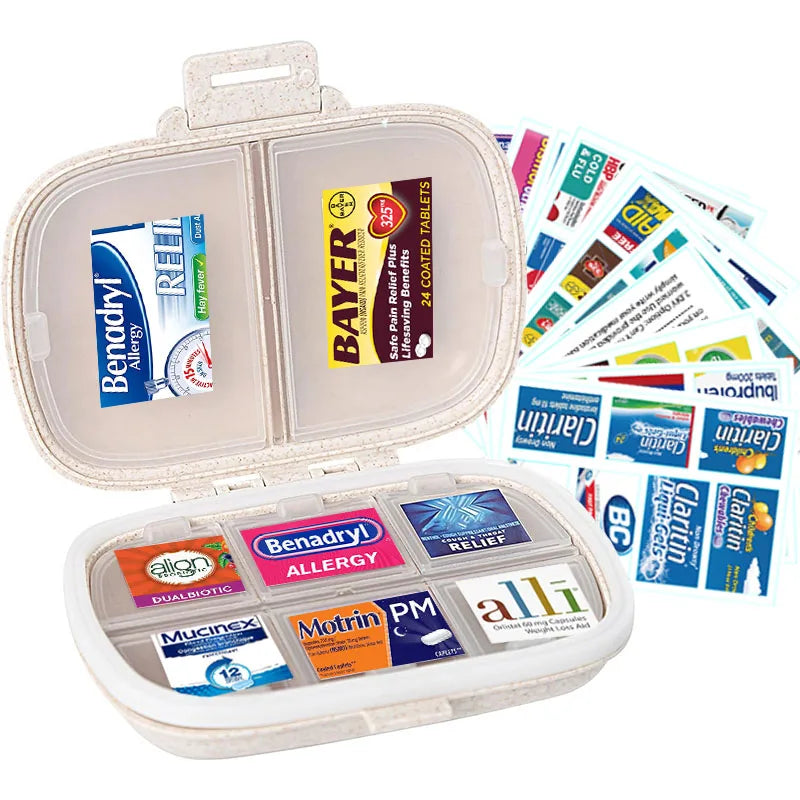8-Compartment Pill Organizer with 147 Labels
