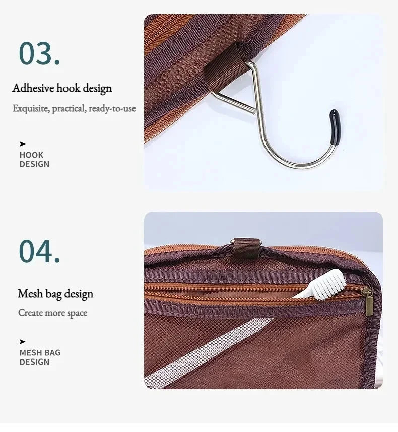 Hanging Leather Toiletry Bag with Durable Water-Resistant Design