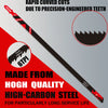 A close-up view of a single high-carbon steel jigsaw blade labeled 6TPI, designed for precision cutting.