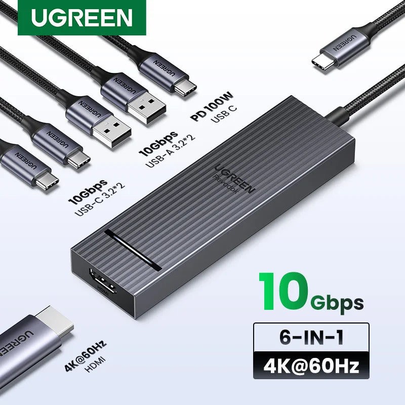 6-in-1 USB-C Hub with 4K HDMI, 10Gbps Data, and 100W Charging