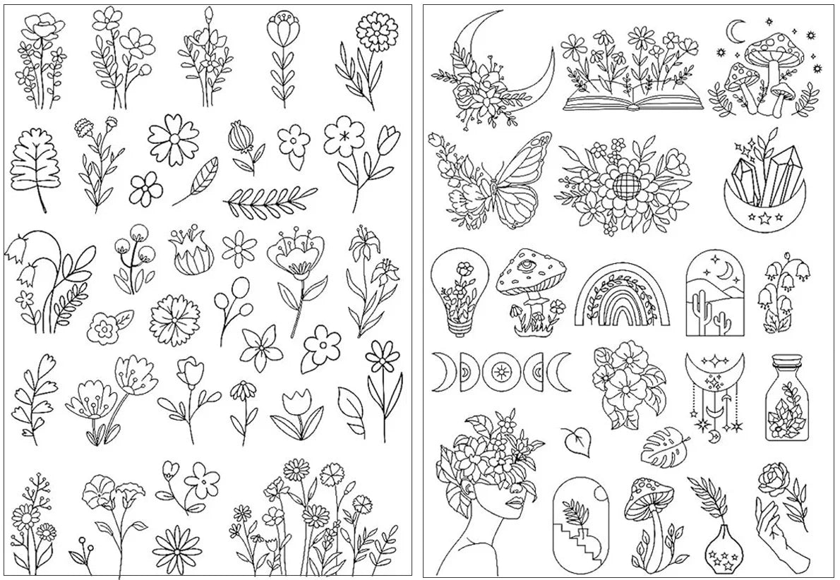 Pre-Printed Water-Soluble Embroidery Stabilizer Sheets with Floral & Letter Patterns