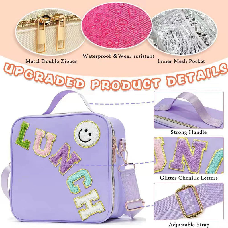 Insulated Lunch Bag with Adjustable Strap & Chenille Patch