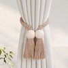 Handwoven Boho Curtain Tiebacks with Wooden Beads
