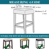 Measuring guide for a bar stool showing dimensions for width, length, and thickness.