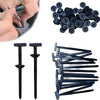 A set of black self-locking nylon cable ties and push clips shown in various forms.