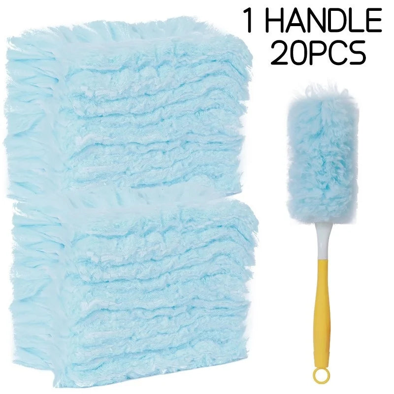One handle 20 pieces of light blue fluffy electrostatic duster refills