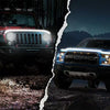 A split image showing a Jeep and a Ford truck with dynamic LED accent lighting.