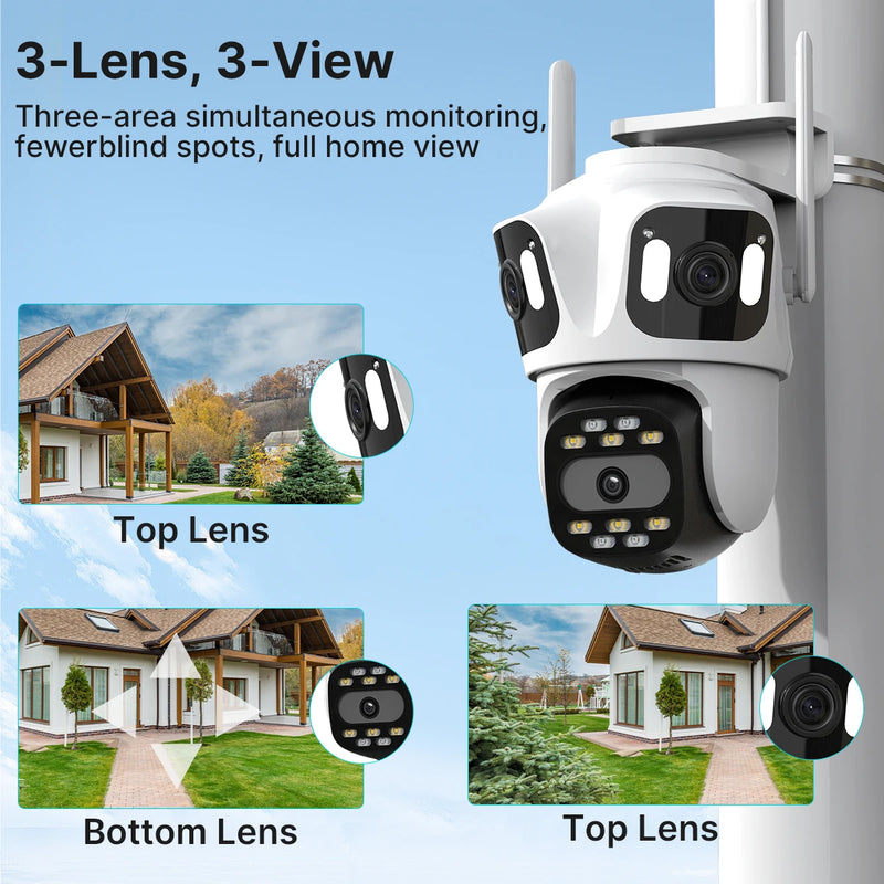 Tri-Lens PTZ WiFi Security Camera with Auto-Tracking