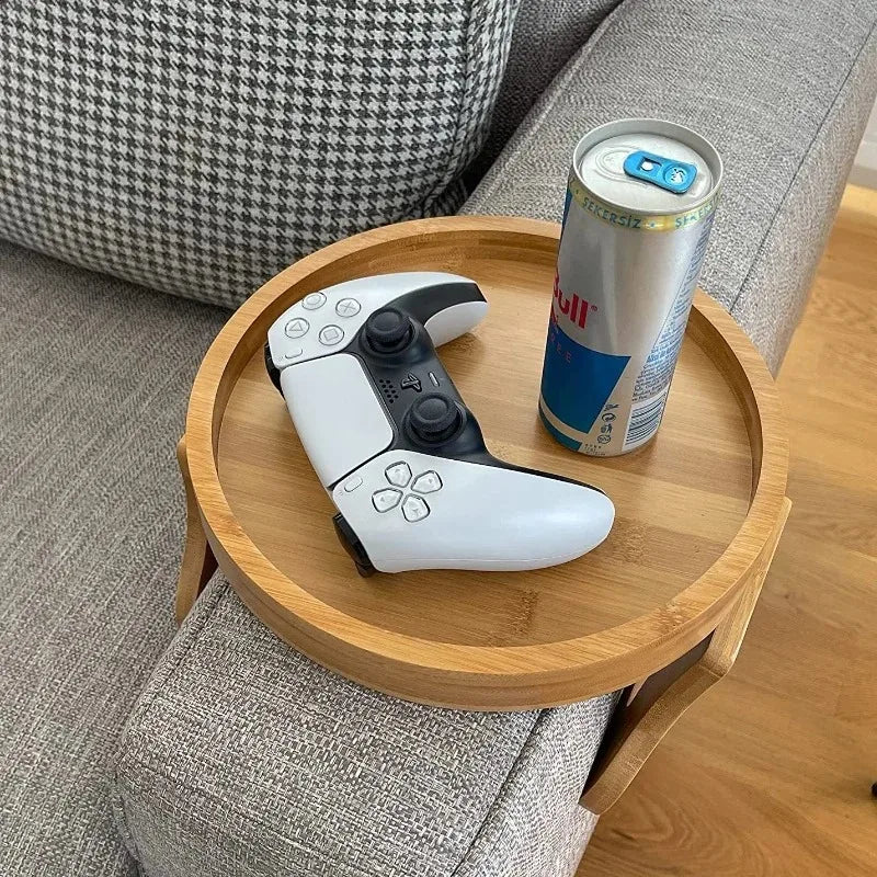 Clip-On Wooden Sofa Side Tray with Integrated Storage