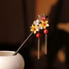 Handcrafted Wooden Hairpin with Flower Tassel