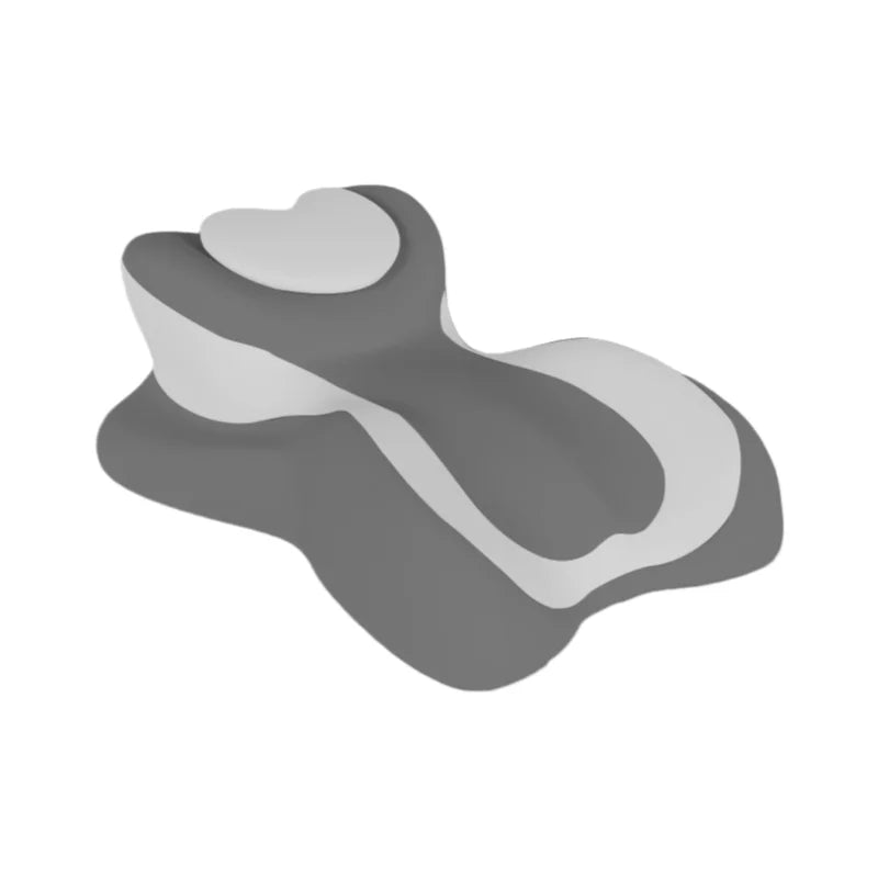 Oreiller lombaire en mousse à mémoire de forme gris et blanc, vue de profil.