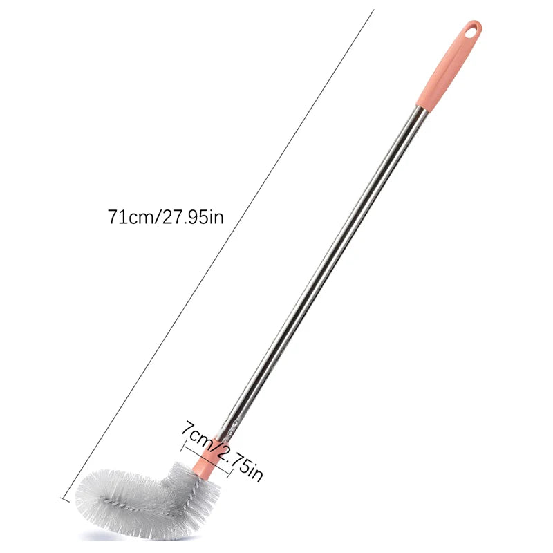 A long, slender bucket cleaning brush with a stainless steel handle and a white bristled head.