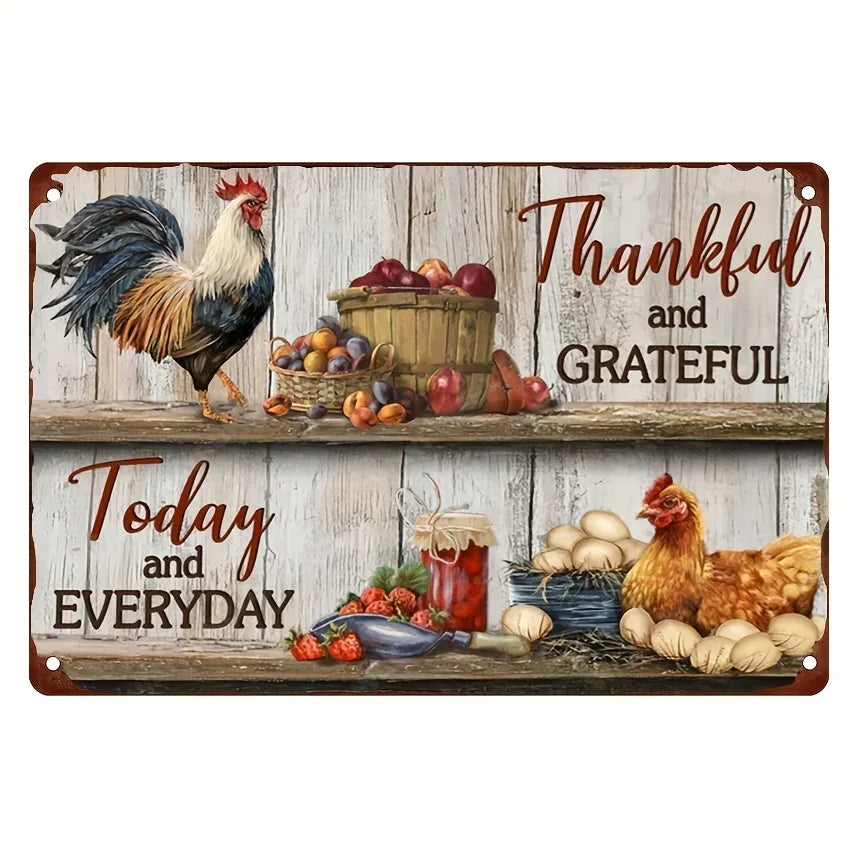 Retro Funny Chicken Farm Metal Sign for Kitchen and Coop