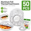 A set of 50 aluminum foil thermal food covers, including a large round cover and smaller individual covers.
