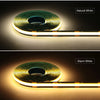 A roll of natural white and warm white COB LED strip lights, showing the individual LED strips.