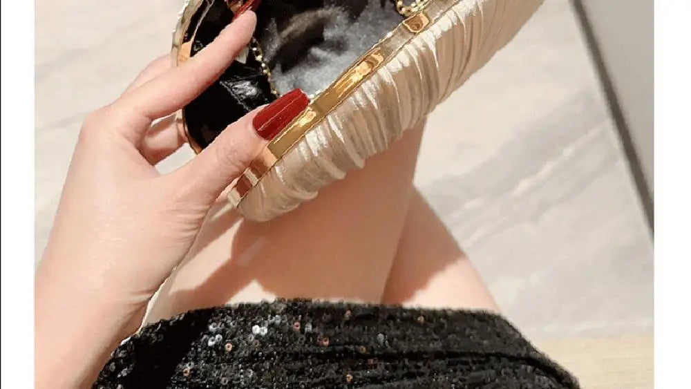 Elegant Pleated Evening Clutch with Chain Strap