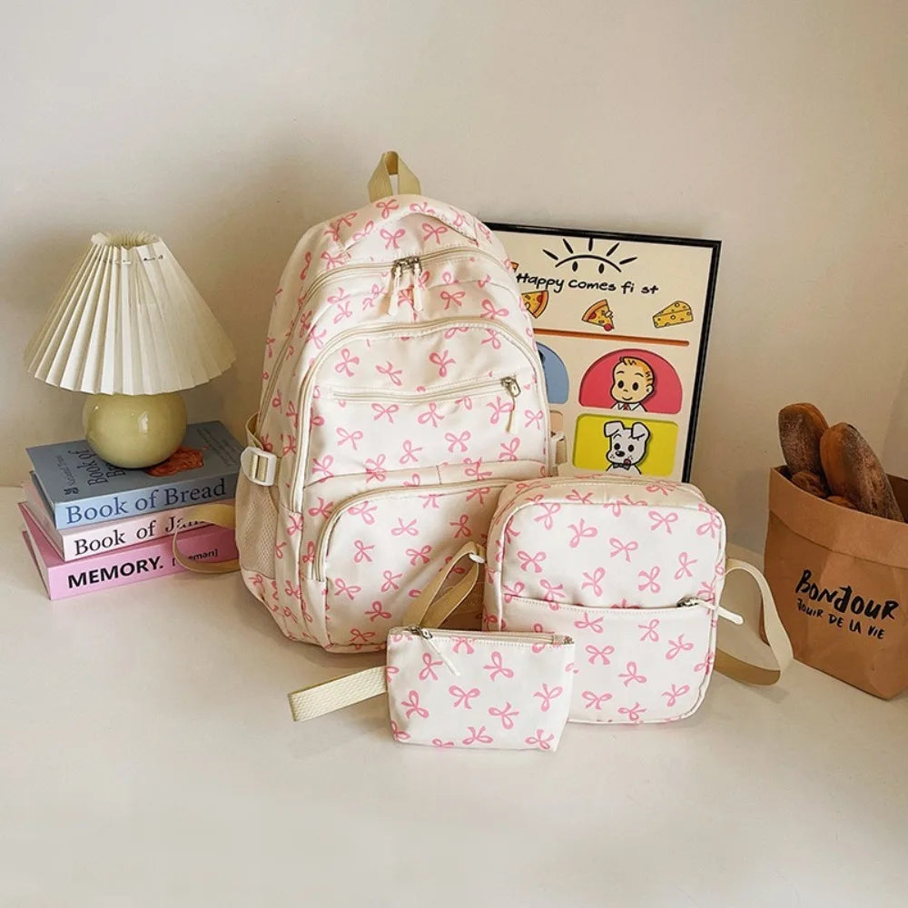 Cute Large-Capacity Bow Print Backpack Set