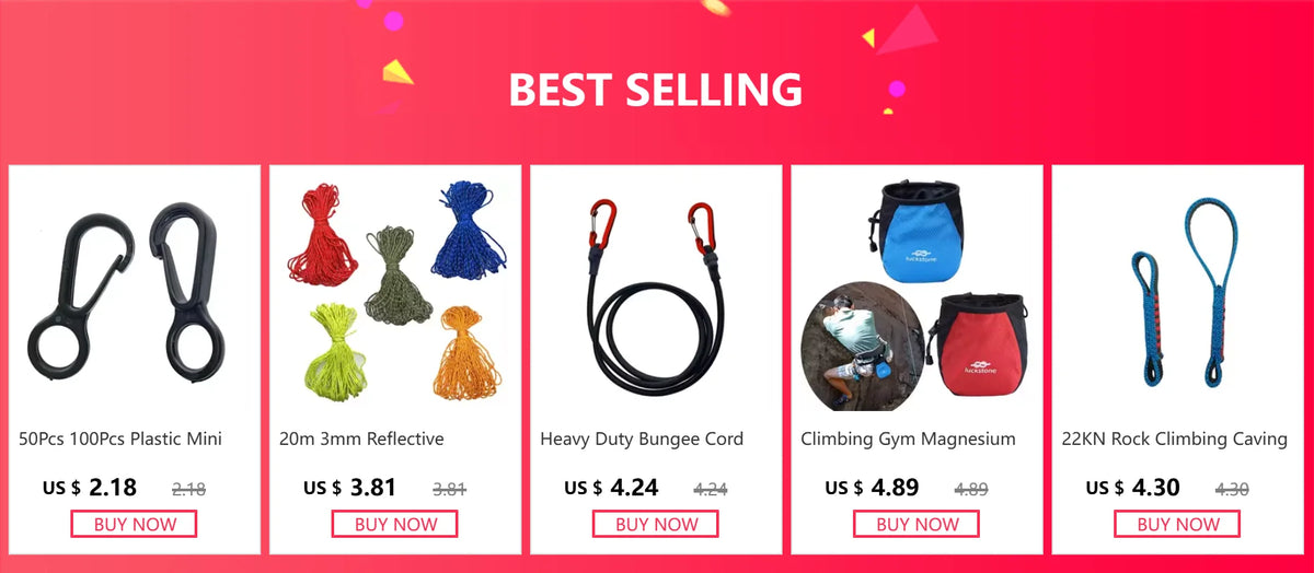 Set of plastic mini loops and a heavy duty bungee cord for climbing and rescue