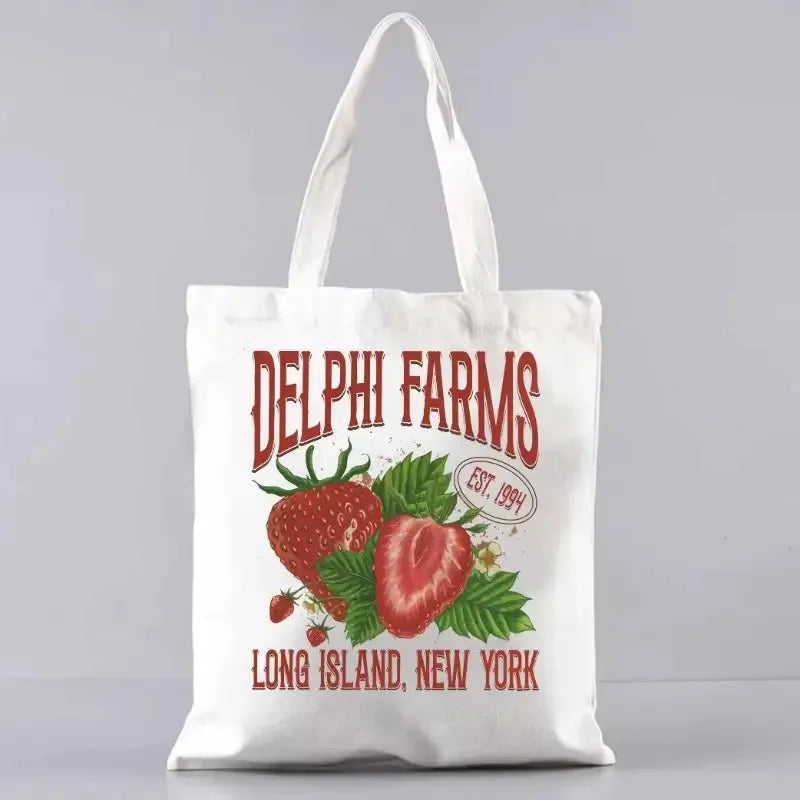 Bolso de Lona con Estampado de Fresa