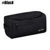 Black men's water-resistant travel toiletry bag with a carry handle.