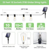 25 feet of 10 socket ST38 globe string lights with solar panel and E12 base bulbs