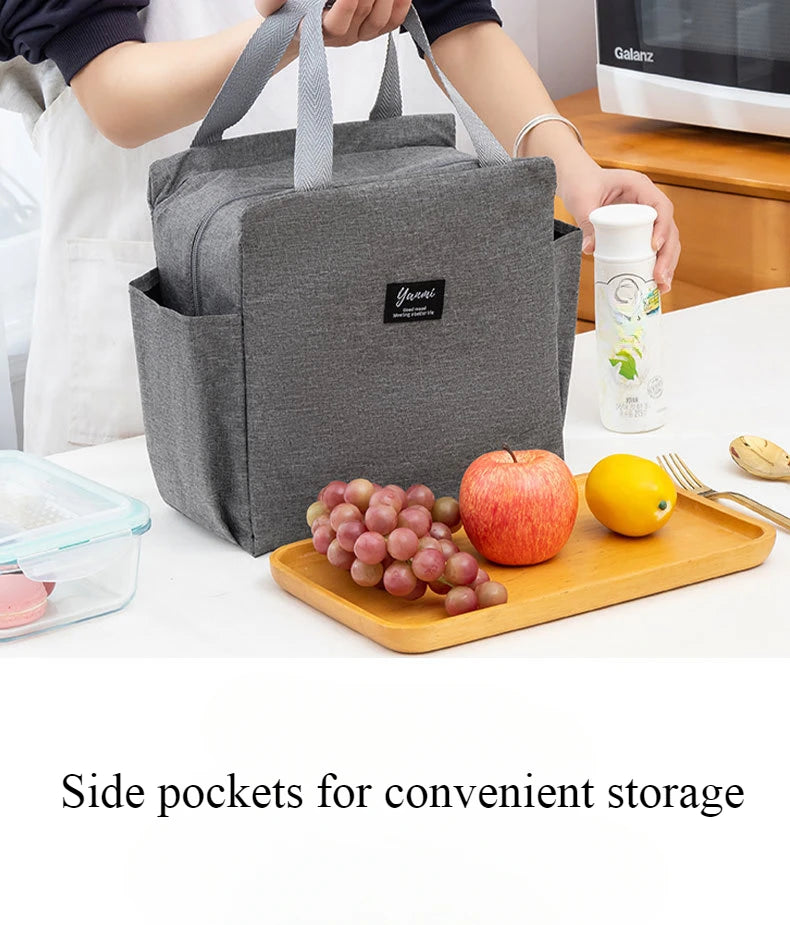 Insulated Canvas Lunch Bag with Double Pockets