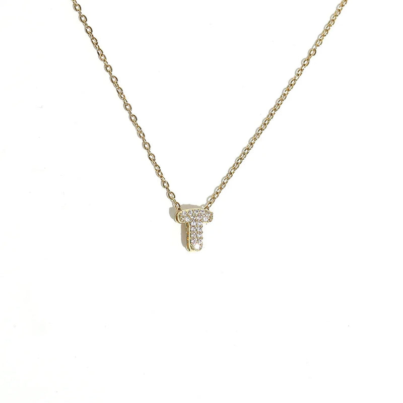 Initial Letter Pendant Necklace with Cubic Zirconia