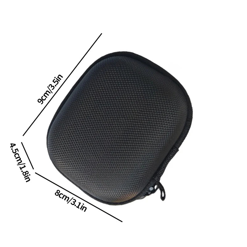 Black portable storage case for insulin and peptide vials, shown with dimensions.