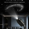 A projector casts a starry night sky onto the ceiling in a living room setting.