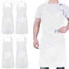 A person wearing a white unisex water-resistant bib apron with pockets.
