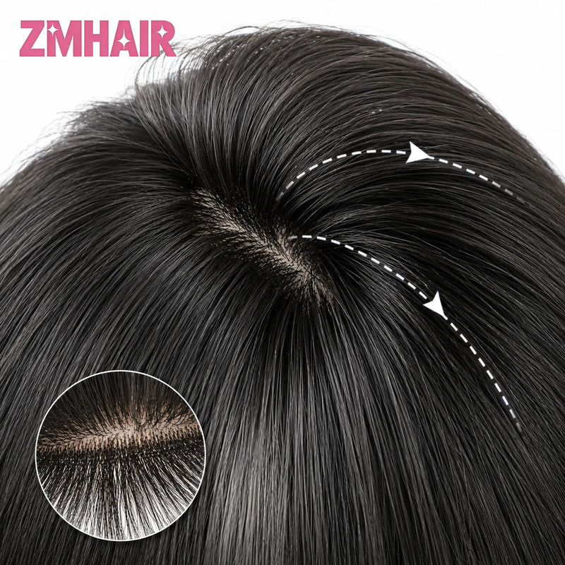 Perruque en cheveux humains avec top en soie et aspect cuir chevelu naturel