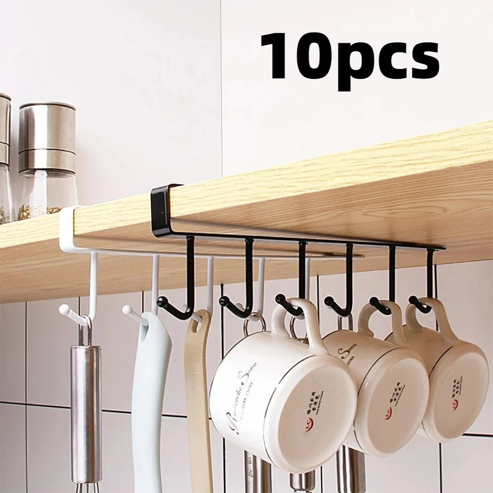 6-Hook Under Cabinet Storage Rack for Kitchen and Closet Organization