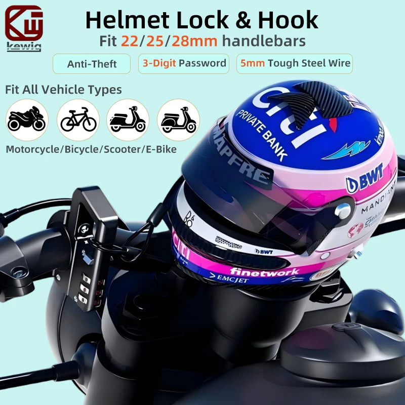 Secure 3-Digit Combination Helmet Lock with Anti-Cut Steel Cable