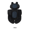 A black universal cozy stroller seat cushion with rounded ears and a central padded area.