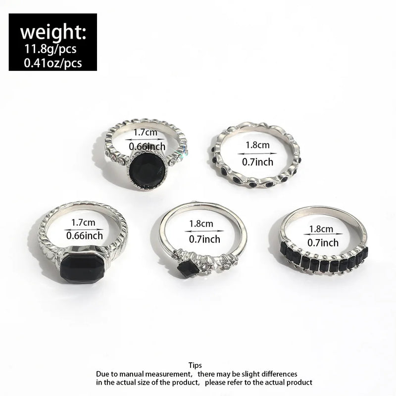 Vintage Black Crystal Ring Set