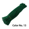 A bundle of dark green chenille craft stems labeled Color No. 13