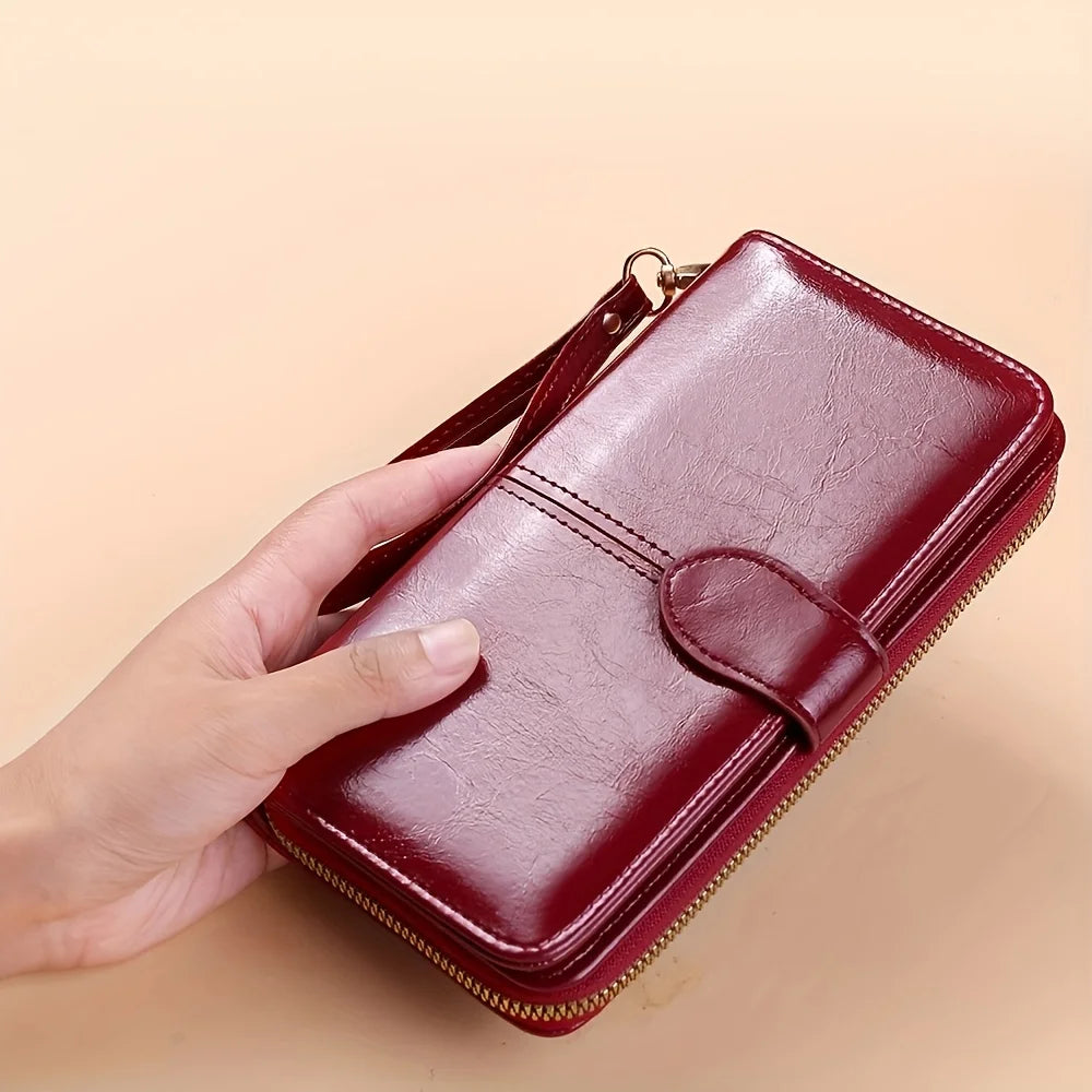 Waxed Leather Long Wallet with Wrist Strap